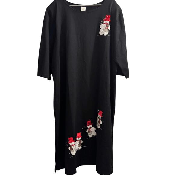 Vintage Karla Marie Applique Snowman Maxi Dress Black Slit Hem Size 2X - Picture 1 of 13